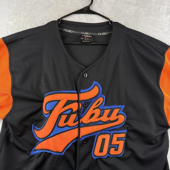 Vintage Fubu Baseball Jersey Shirt Mens Large Black Orange 05 Collection 2000s - Picture 3 of 9